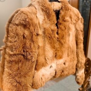 Vintage Genuine Rabbit Fur Jacket Tan Cropped Real Fur Coat Plush Women